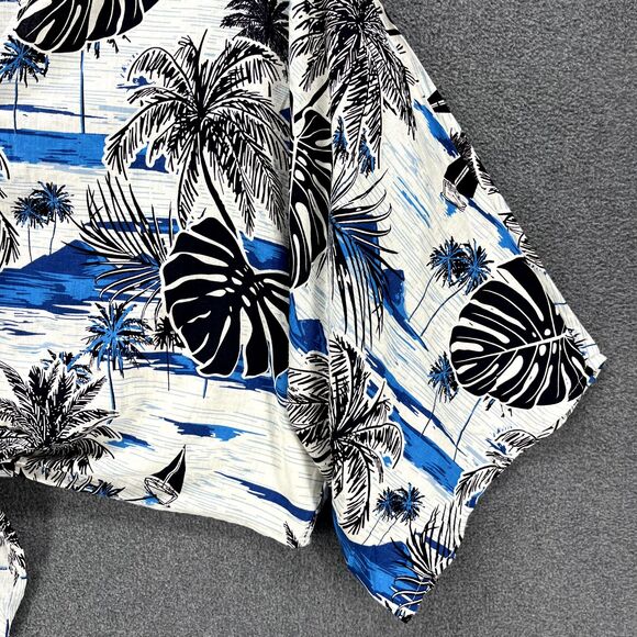 C&C California Top womens Large Blue crop front tie button beach Hawaiian Blouse - Picture 6 of 16